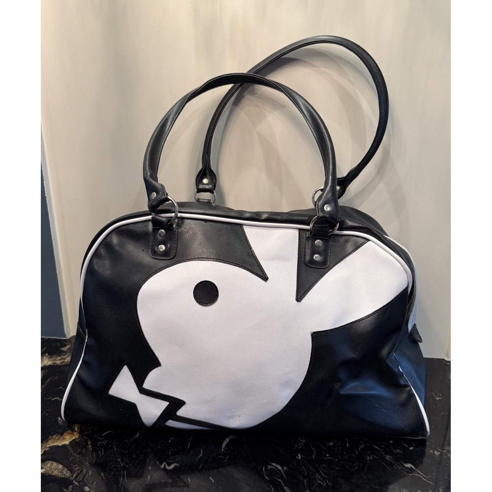 Original Y2K Playboy Duffle Travel Bag Large Black White Bunny 18"x11"x8"